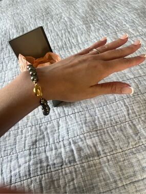 Iridescent Dark Rainbow Pearl Bracelet with 14K GF charm